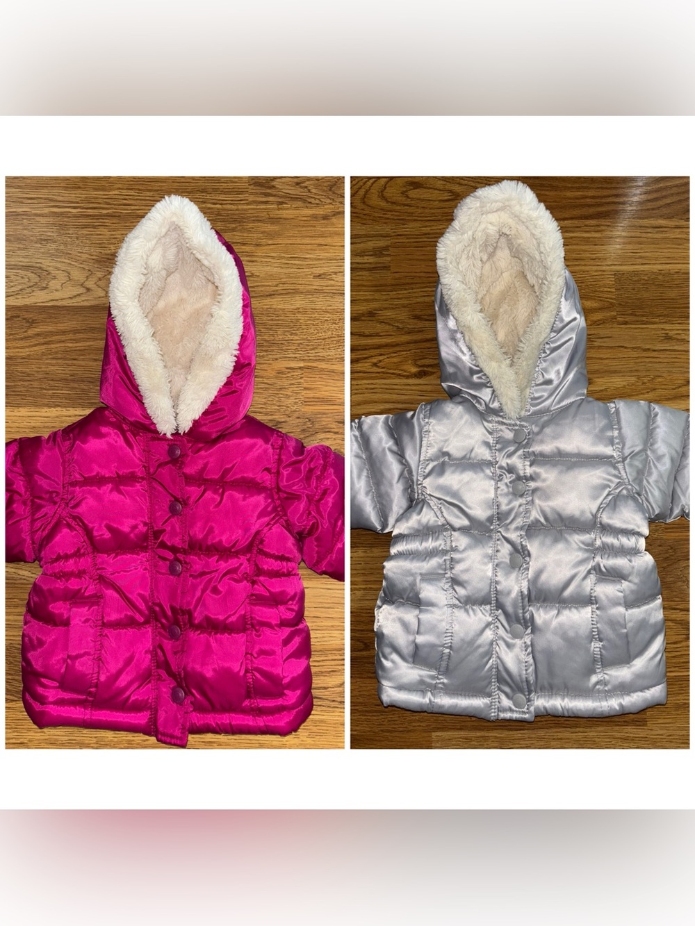 Old Navy Quilted Puffer Coat Lot 2 Pieces Pink Silver Baby Size 6-12 Months